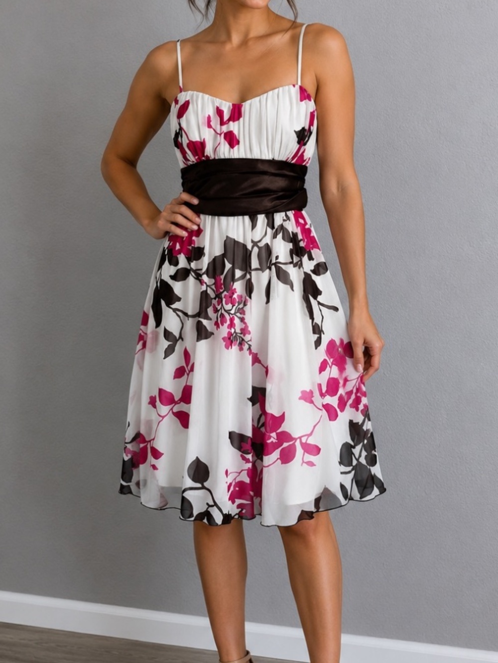 Speechless A-line Floral print Pink, White, Brown flowy dress Size Small
